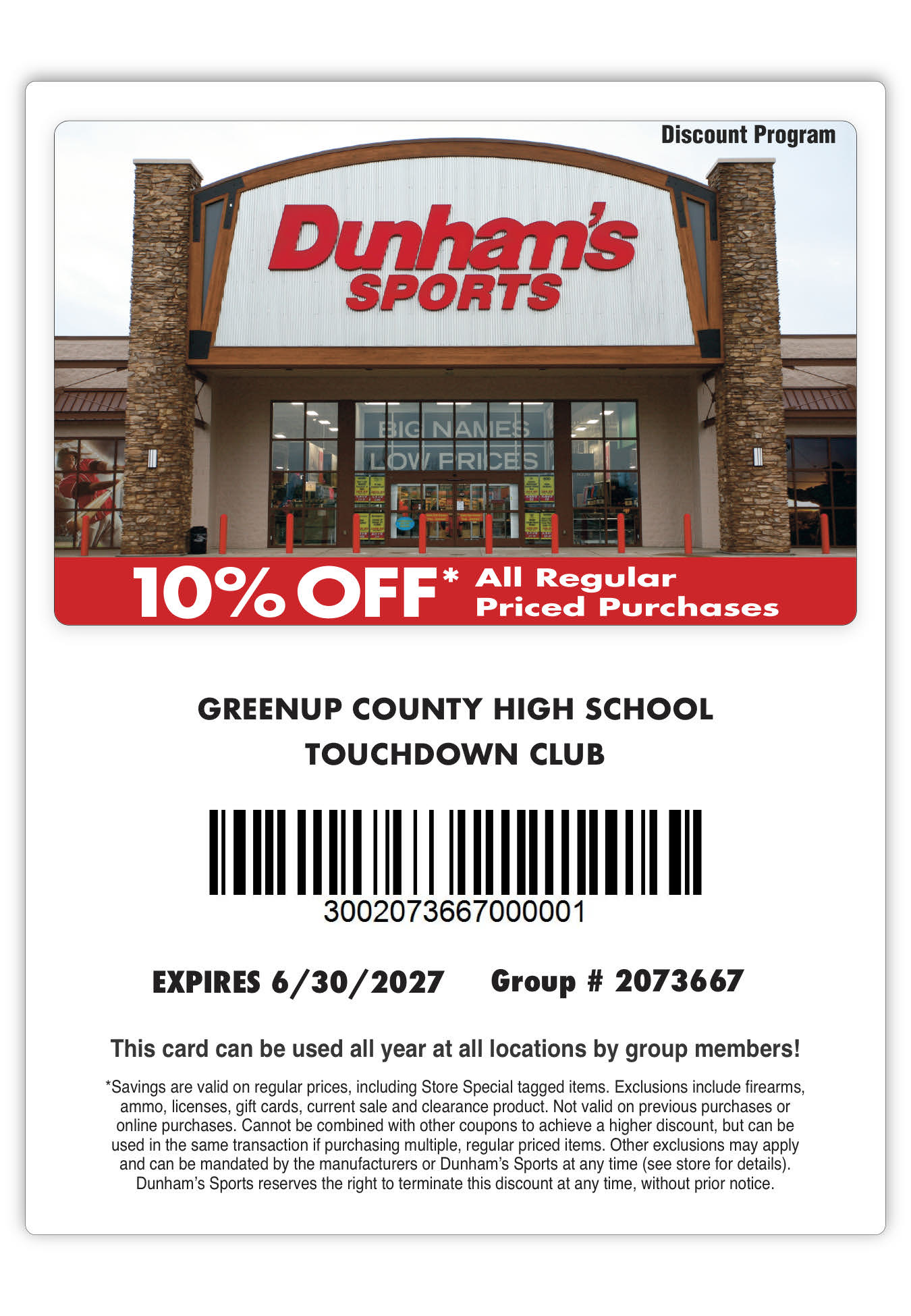 Partner discount coupon for Greenup County Touchdown Club